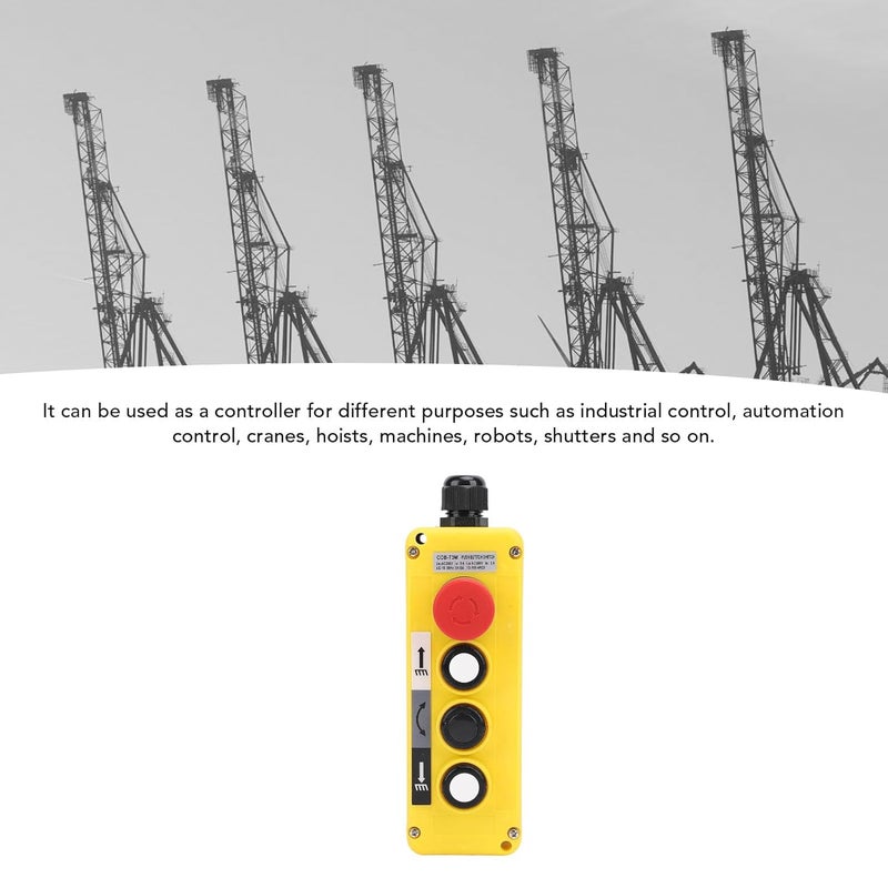 Fockety Hoist Crane Push Button Switch, 3 Keys Rainproof Crane Pendant Control Station UP Down Hoist Push Button Switch with M20 x 1.5 Water Proof Connector, Emergency Stop - Image 3